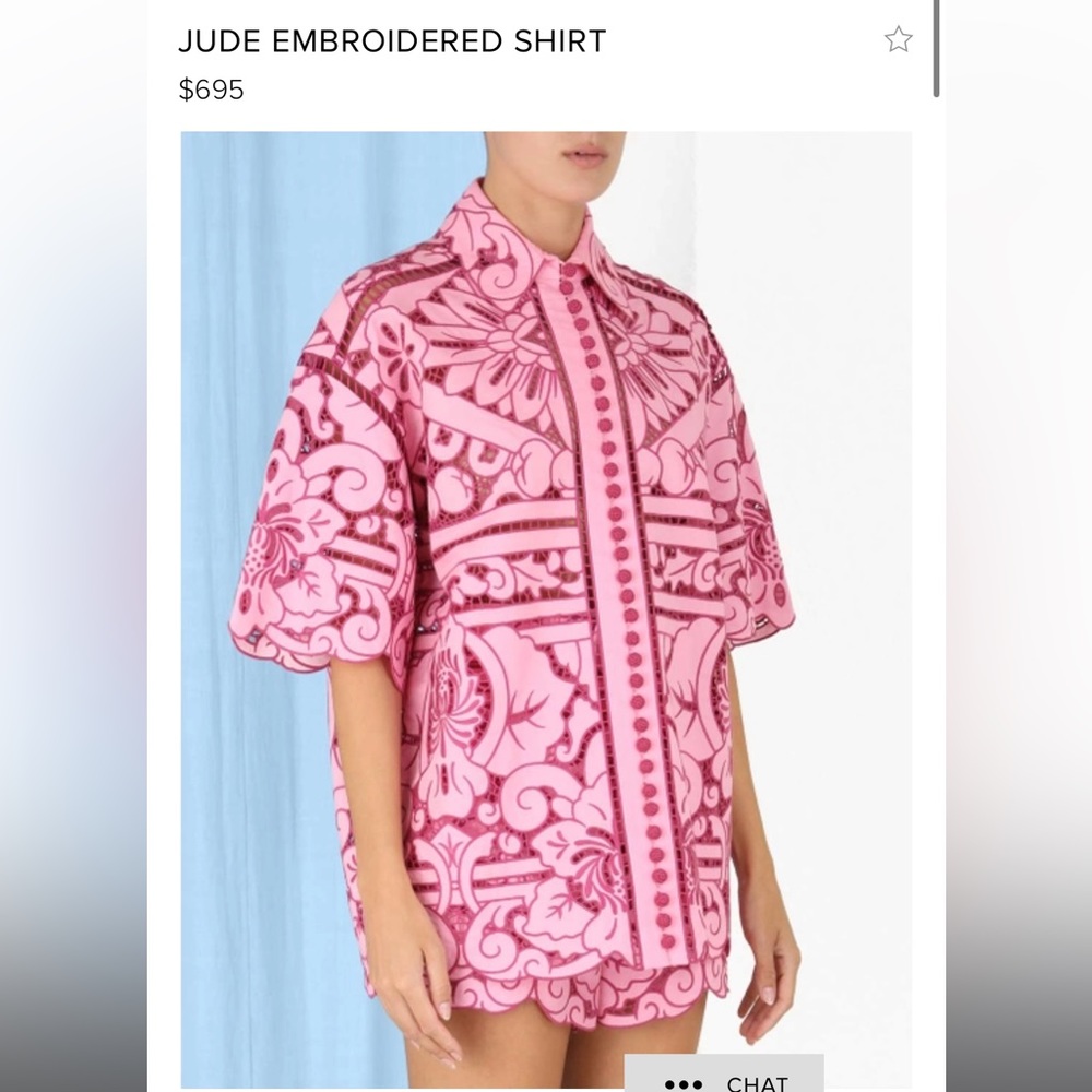 Zimmermann Pink Embroidered Jude Button-Down Shirt